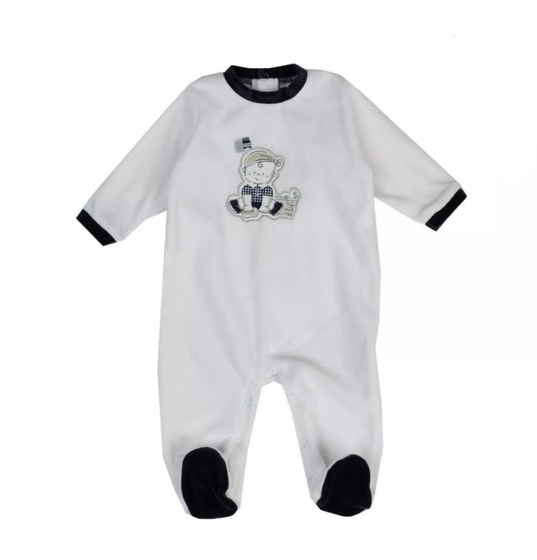 OLIMPIAS White & Navy Babygrow With Font Baby Patch