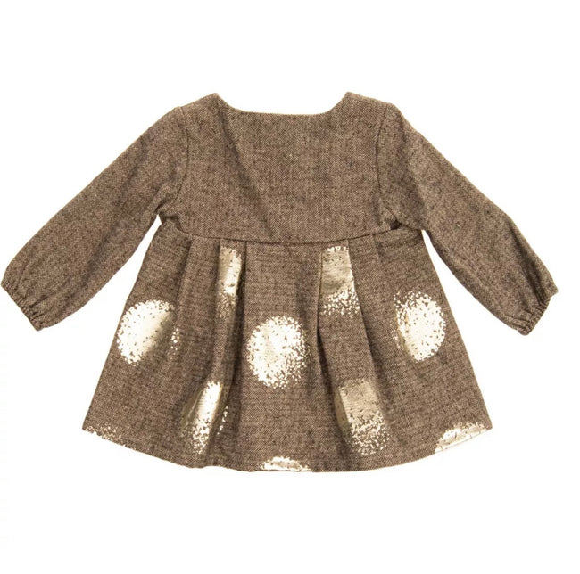 LE PETIT COCO Girls Brown Dress With Herringbone Pattern Petit MiMi