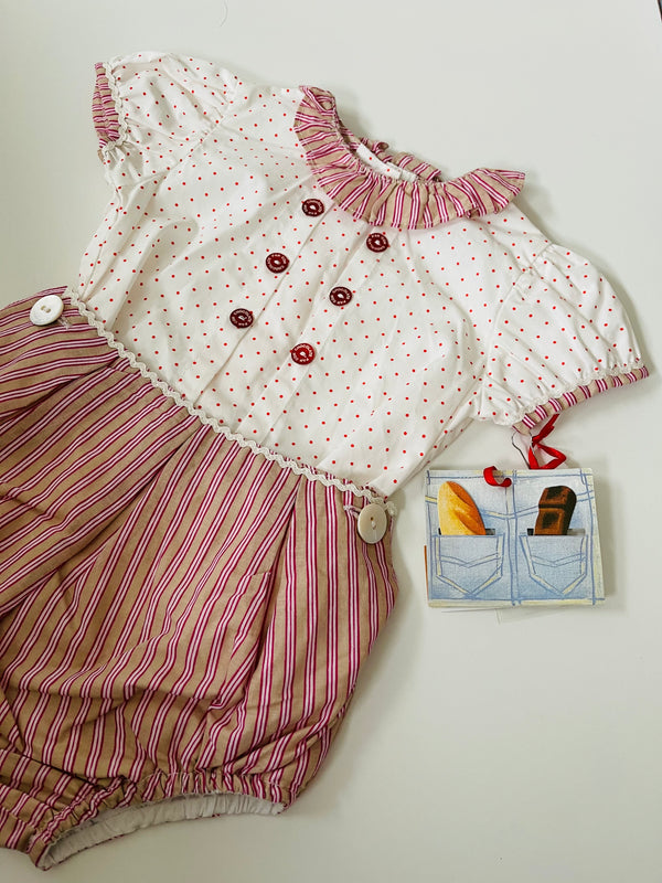 PAN CON CHOCOLATE Baby Girl 2 Pieces Outfit Polka Dots/ Stripped Pattern