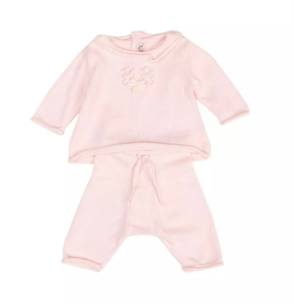 Le BEBE' Baby Girl Light Pink Knitted Outfit Cardigan and Shorts Set