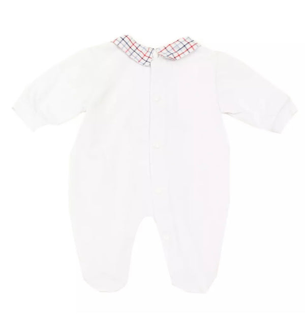 NINNAOH Baby White Collared Babygrow With Front Logo & Vespa