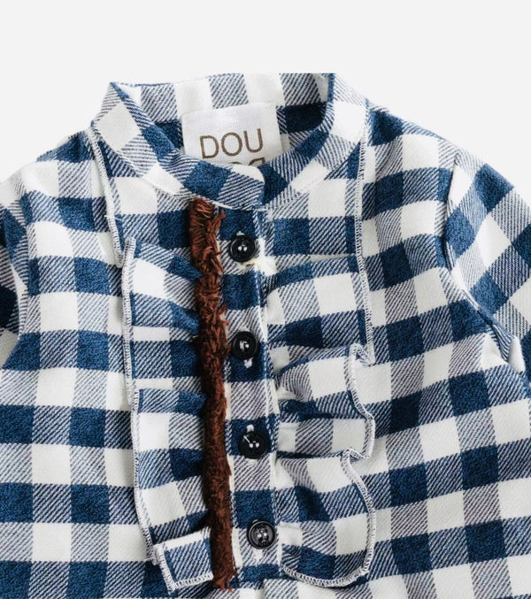 DOUUOD Baby Girl Flannel Shirt Dress With Gingham Pattern