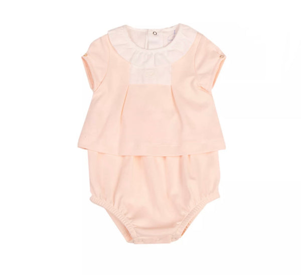 LARANJINHA Baby Girl Two Tone Collared Body Romper Light Pink With Logo