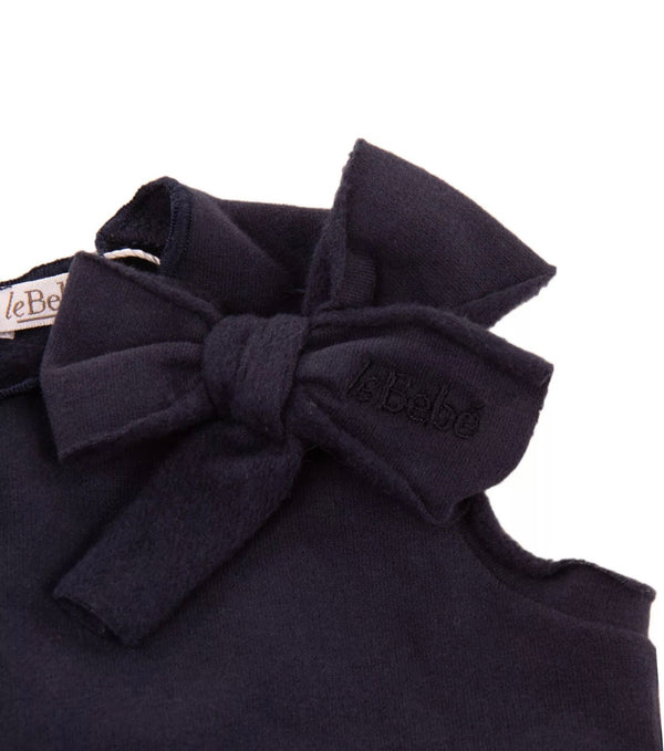 LE BEBE' Sweat Flare Navy Blue Dress With Front Side Bow