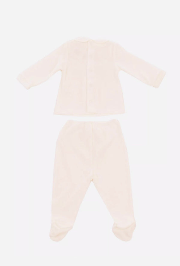 PERDIPIU Velour Ivory Baby Girls Top & Trousers Set With Peter Pan Collar