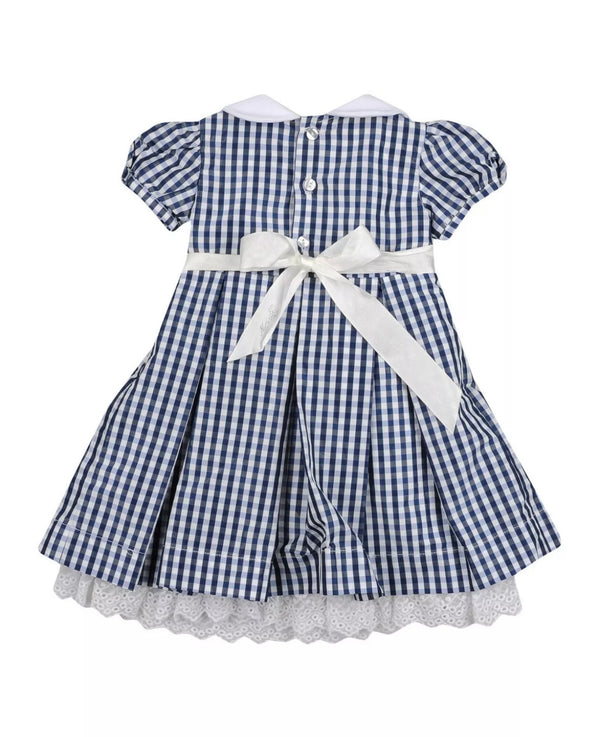 U+E Baby Girl White & Blue Check Dress With Detachable Belt