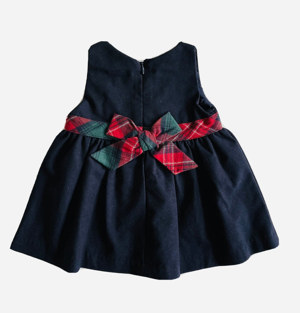 PATACHOU Baby Girls Dress Navy Blue With Tartan Pattern